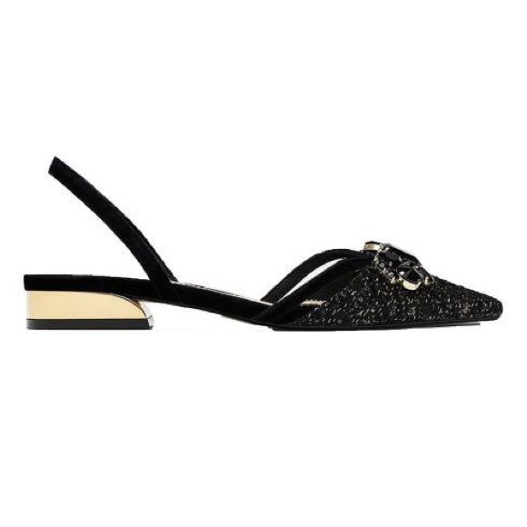 NWT Zara Black Tweed Bejeweled Slingback Flats - Picture 6 of 6